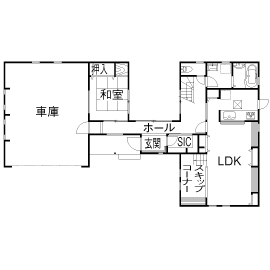 サートンホーム（横浜・相模原・八王子） 【2163万円/間取り有】こだわりのガレージハウスで、2台の愛車やバイクと思い切り遊ぶ住まいの間取り図（4LDK）1階