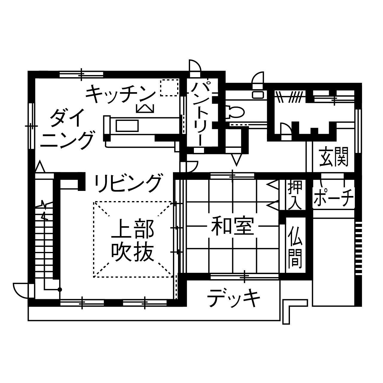 サートンホーム（横浜・相模原・八王子） 【2000万円台/46坪/間取り有】家族だけのプライベートバルコニーのある注文住宅の間取り図（3LDK）1階