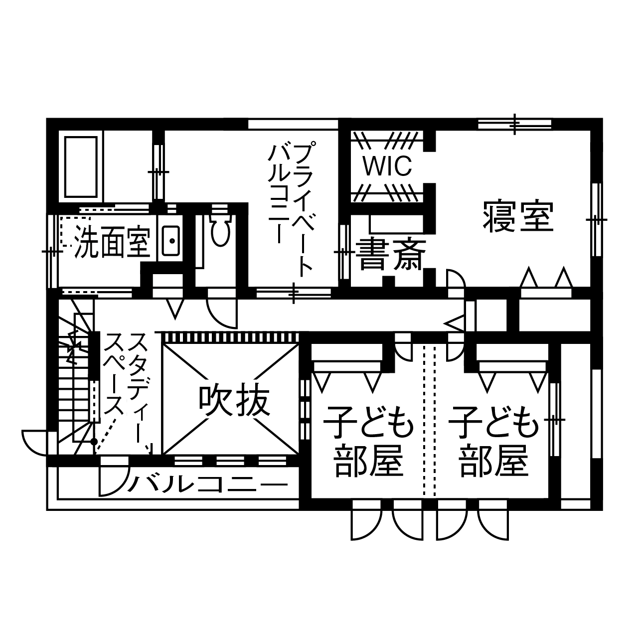 サートンホーム（横浜・相模原・八王子） 【2000万円台/46坪/間取り有】家族だけのプライベートバルコニーのある注文住宅の間取り図（3LDK）2階