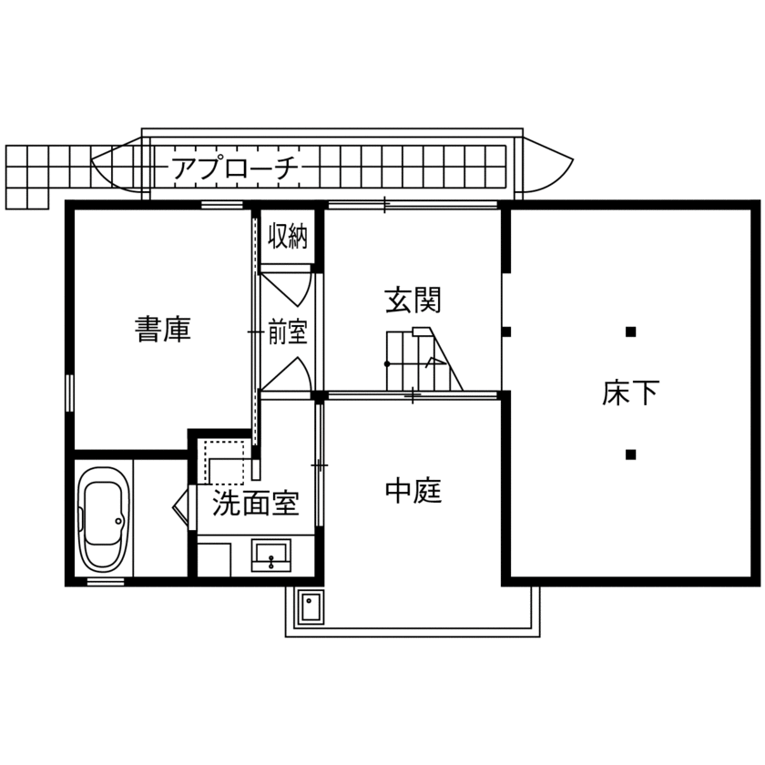 サートンホーム（横浜・相模原・八王子） 【2500万円台/2階リビング/間取り有】全フロアがオープンでつながり、木の温もり溢れる注文住宅の間取り図（1LDK+書庫+納戸）1階