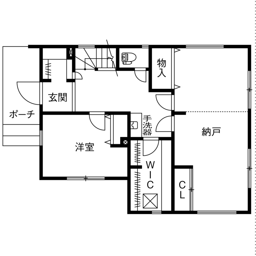 サートンホーム（横浜・相模原・八王子） 【1370万円／間取り有/約30坪】バルコニーと一体の2階リビングで、自分たちだけの光と風、空を楽しむの間取り図（2LDK+WIC）1階