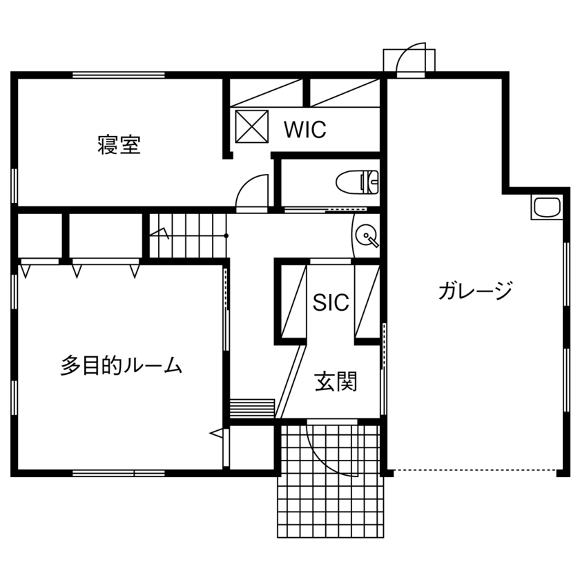 サートンホーム（横浜・相模原・八王子） 【2000万円台／ビルトインガレージ／2階リビング／間取図有】バイクが好き、ペットが好き、この家が大好き!の間取り図（2LDK）1階