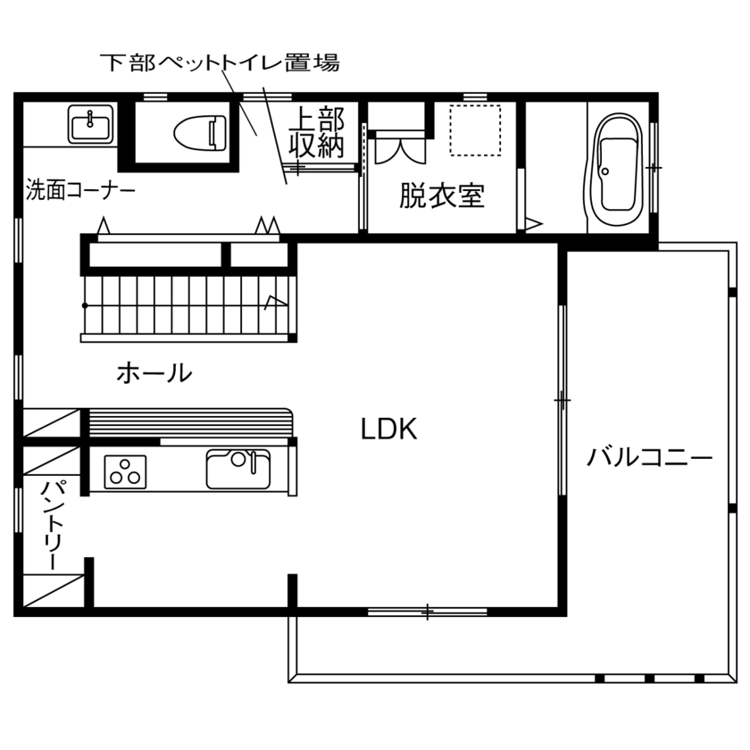 サートンホーム（横浜・相模原・八王子） 【2000万円台／ビルトインガレージ／2階リビング／間取図有】バイクが好き、ペットが好き、この家が大好き!の間取り図（2LDK）2階