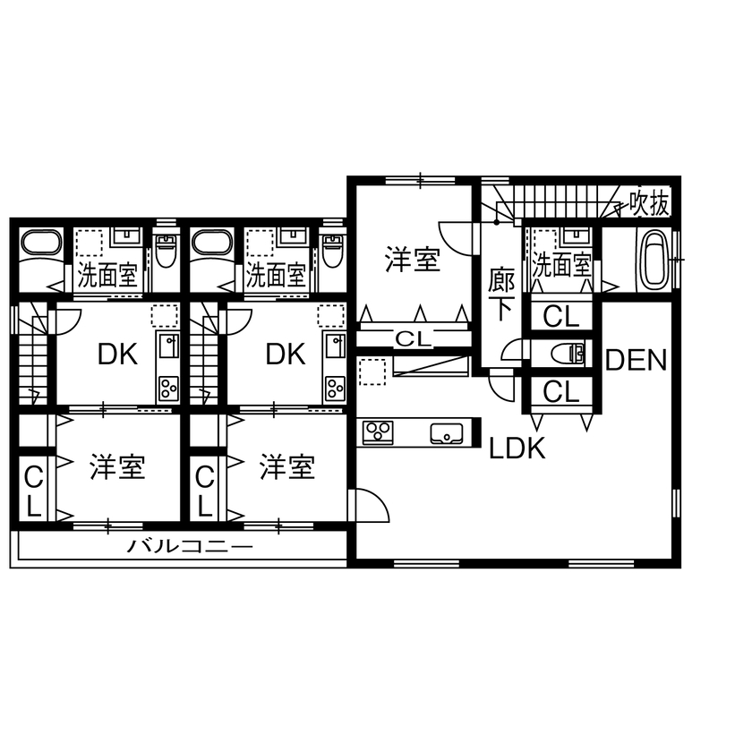 サートンホーム（横浜・相模原・八王子） 【ビルトインガレージ/賃貸併用/2階リビング/間取図】「ガレージライフを満喫!」車好きが叶えた理想の家の間取り図（1LDK＋書斎+1DK×2）２階