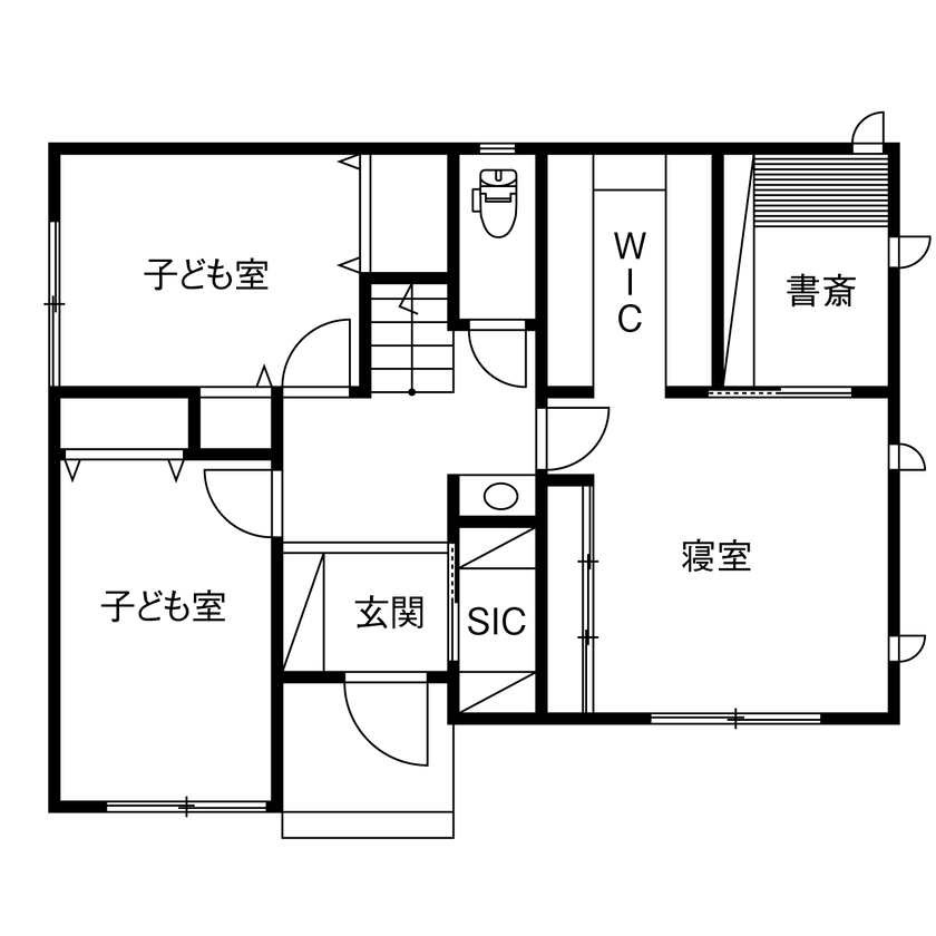 サートンホーム（横浜・相模原・八王子） 【2階リビング／家事動線／収納充実】「光がたっぷり！」。勾配天井のリビングの開放感が心地よい住まいの間取り図（3LDK+書斎+WIC+SIC）1階