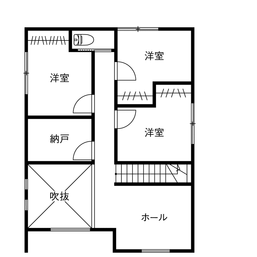 サートンホーム（横浜・相模原・八王子） 【2400万円台／吹抜／収納充実／間取図】旗竿地に建てた、今も未来も自分たちの暮らしにフィットする住まいの間取り図（4LDK+納戸+FCL）2階