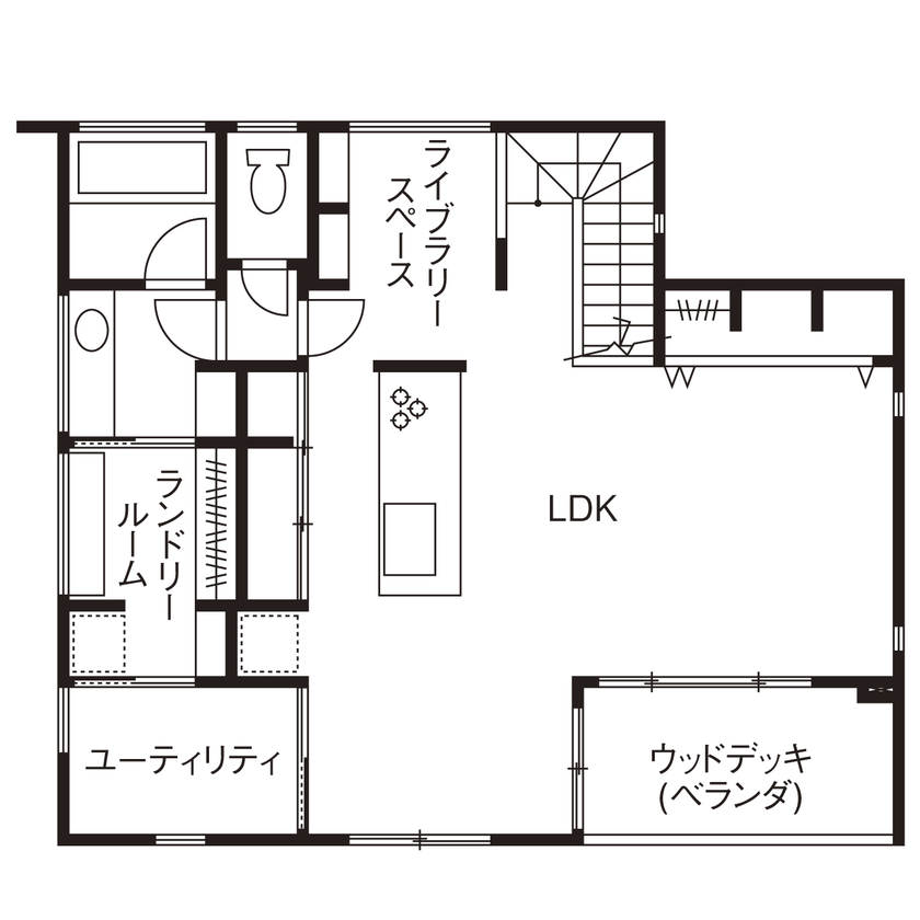 フェスティナ・レンテ 【ビルトインガレージ/3LDK/敷地50坪台/間取り図】グレーとウォルナットの大人空間。工夫した家事ラク動線の間取り図（3LDK）２階
