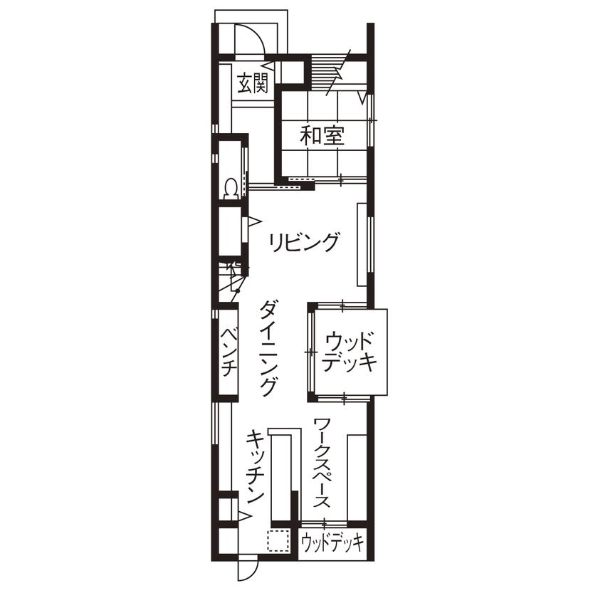 フェスティナ・レンテ 【2000万円台/4LDK/間取り図】中庭＆吹き抜けのある家。シンプルな動線と暮らし方に合わせて造りこんだ家の間取り図（4LDK）１階