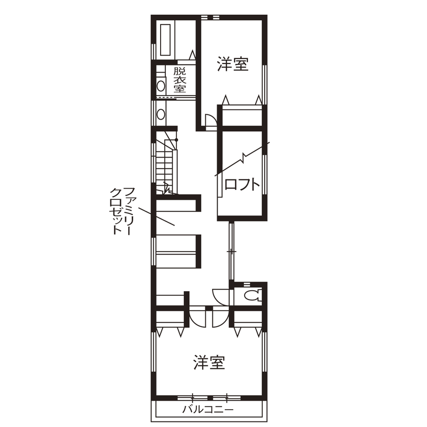 フェスティナ・レンテ 【2000万円台/4LDK/間取り図】中庭＆吹き抜けのある家。シンプルな動線と暮らし方に合わせて造りこんだ家の間取り図（4LDK）２階
