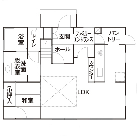 フェスティナ・レンテ 【1000万円台/4LDK/30坪台/間取り図】猫と暮らす。漆喰・自然素材が心地いいアンティークカフェのような家の間取り図（4LDK）1階