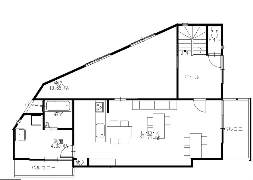 ライクスホーム 【川口市/30坪】自然素材と無垢材のブランコ、ロフト、吹抜け、勾配天井、ウッドデッキ等こだわった家の間取り図（3LDK）2階