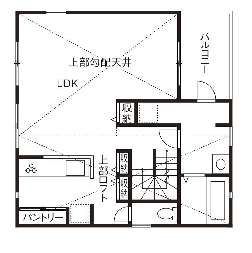 ライクスホーム 【1500万円/33坪/間取り図有/無垢材】端正なガルバリウムの内側に 家族を包み込む「無垢なる空間」の間取り図（3LDK）2階