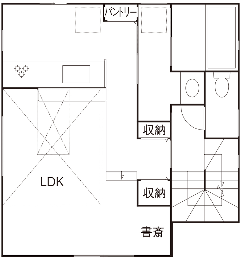 ライクスホーム 【1500万円/32坪/間取り図】吹き抜け＆スキップフロア、バンドルームで「リズムのある暮らし」満喫中！の間取り図（4LDK）２階
