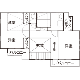 ライクスホーム 【1500万円/30坪】「ワンフロアみたいに声が届く」。吹き抜けが醸す家族の“つながり”／間取りありの間取り図（3LDK）２階