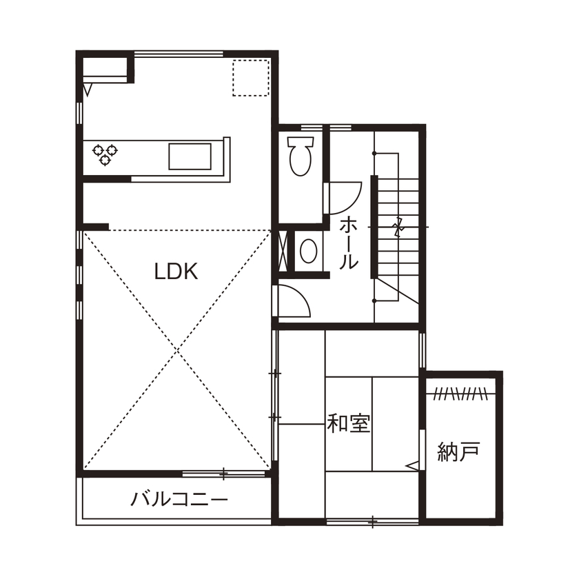 ライクスホーム 【2000万円／３階建て】念願のビルトインガレージと、県産材の無垢スギをたっぷり使ったＬＤＫのある住まいの間取り図（4LDK）２階