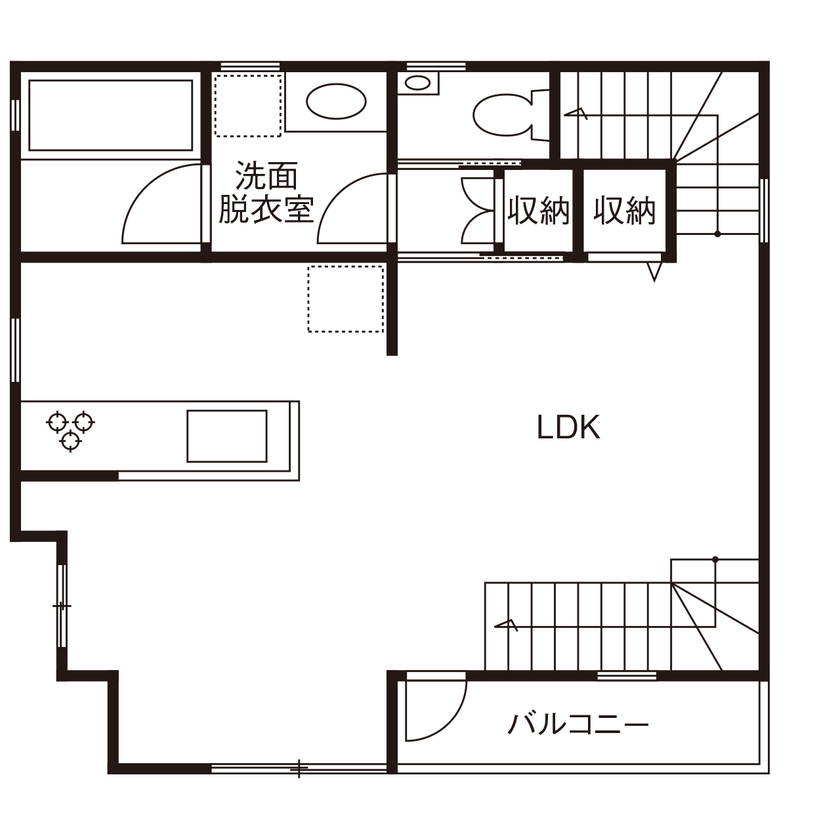 ライクスホーム 【1500～1999万円/敷地22.6坪/３階建て】周辺のグリーンを巧みに取り込む。四季の変化を愉しみながら暮らすの間取り図（4LDK）２階