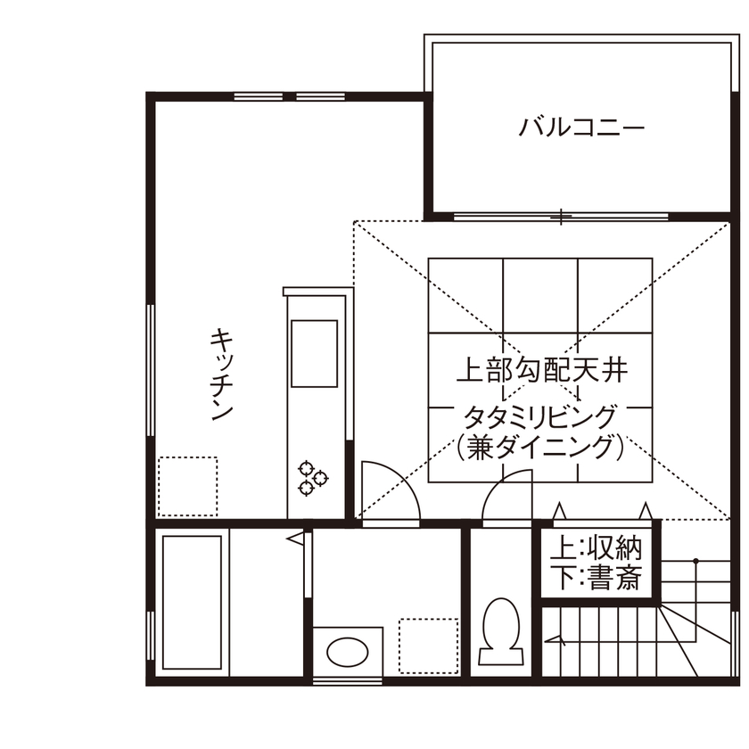 ライクスホーム 【1800万円/畳リビング/ボルダリングウォール】仲間が集まるくつろぎ空間にアスリート夫婦の遊び心がの間取り図（2LDK）２階