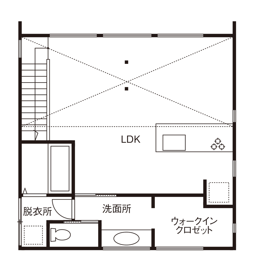 ライクスホーム 【1500～1999万円/２階リビング】こだわりのデザインキッチンから望む眺望が、暮らしに彩りを添えるの間取り図（3LDK＋納戸）２階