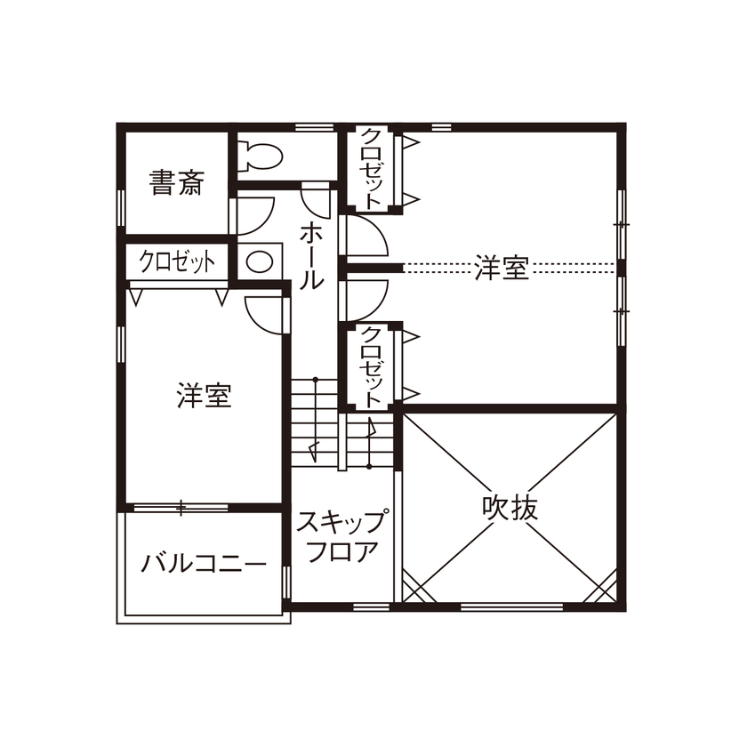 ライクスホーム 【1500万円/34坪/スキップフロア/間取り図有】２ＷＡＹ＆大きな床下収納が楽しい、自然素材の住まいの間取り図（3LDK＋書斎）２階