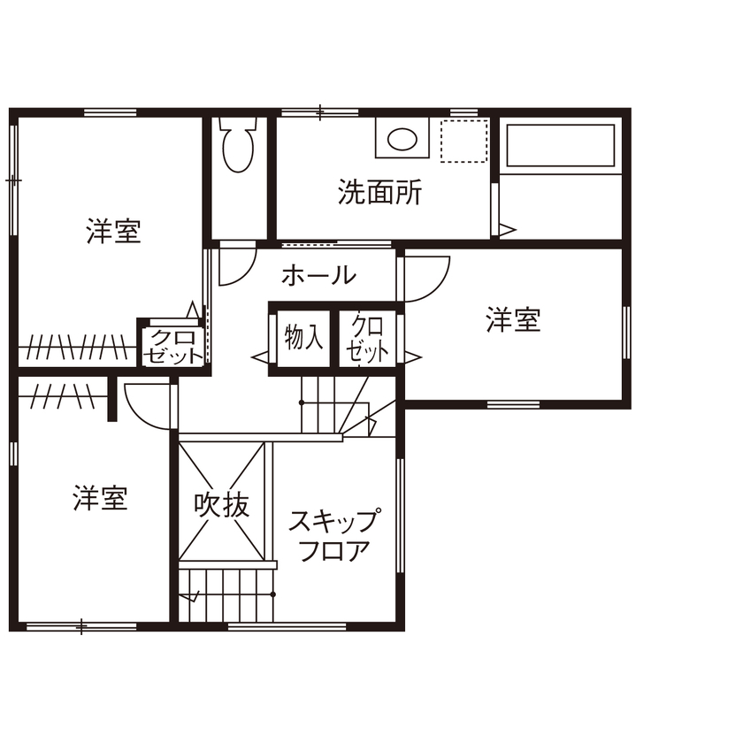 ライクスホーム 【1980万円/30坪/スキップフロア/間取り図有】 無垢材や塗り壁を用いた、洗練×利便を実現した邸宅の間取り図（3LDK）2階