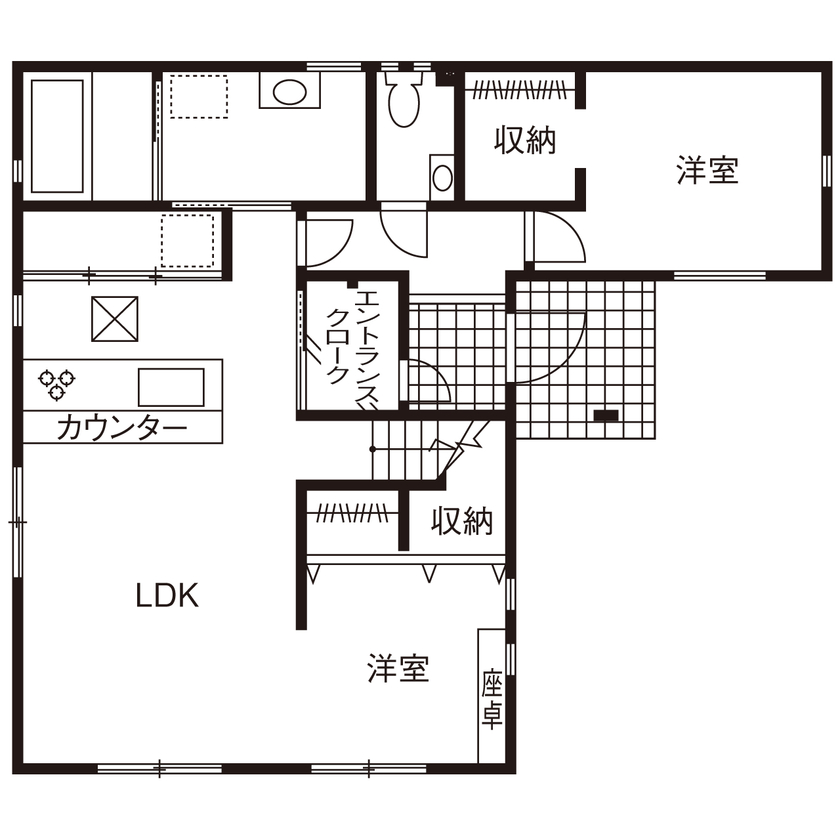 タナカホームズ 【～1499万円／間取図有／スピーカー付ライト】大好きなピンクで染めた自由設計の家の間取り図（3LDK）1階