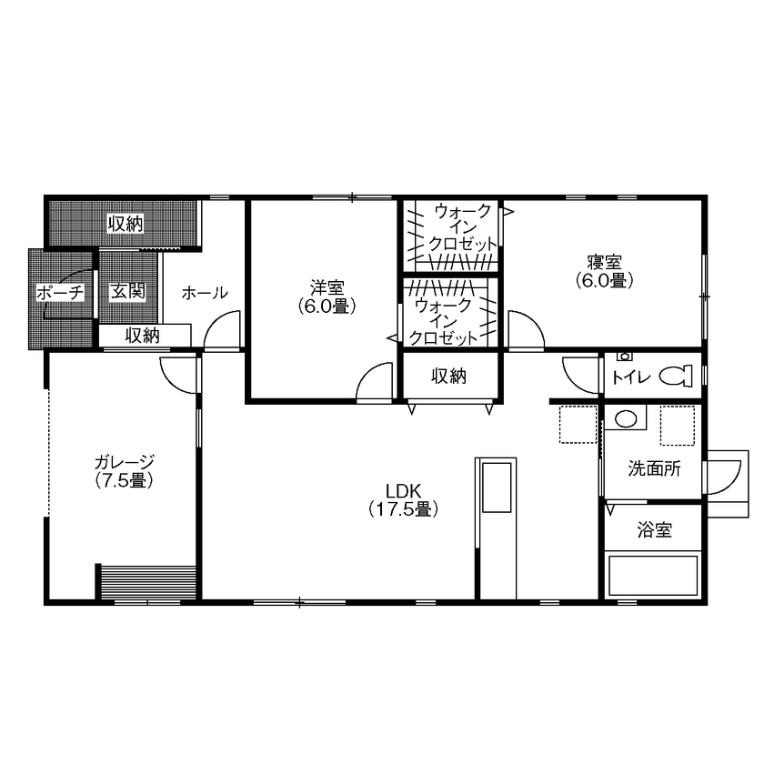 タナカホームズ 【間取り図有／1000万円台前半／平屋2LDK／ガレージ】趣味を楽しみ人生を謳歌するガレージハウスの間取り図（2LDK）1階
