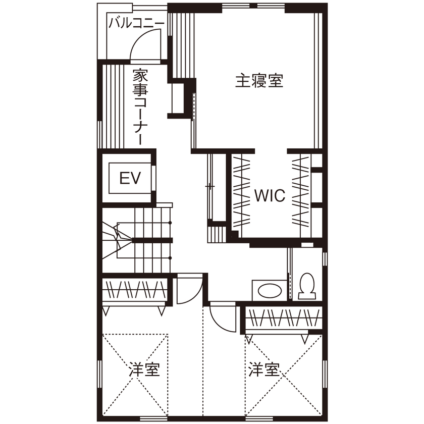 小林住宅 【大阪府/30坪/インナーガレージ/屋上バルコニー/間取り】家族の時間もひとりの時間も愉しむ3階建ての家の間取り図（4LDK）3階