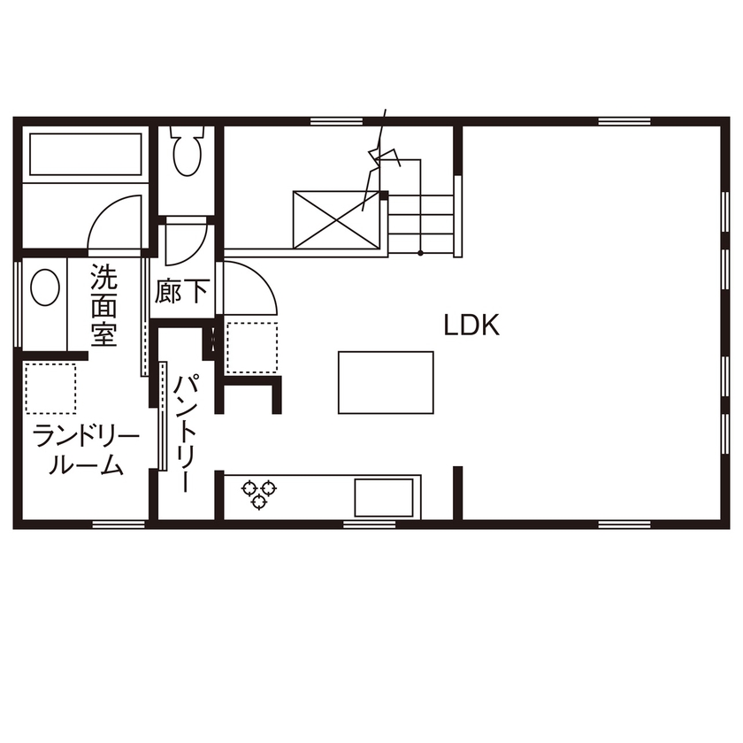 田辺工務店　一級建築士事務所 【藤沢市/4LDK/2階リビング】気分はまるで西海岸。好みをとことん追求したアメリカンスタイルの住まいの間取り図（4LDK）2階