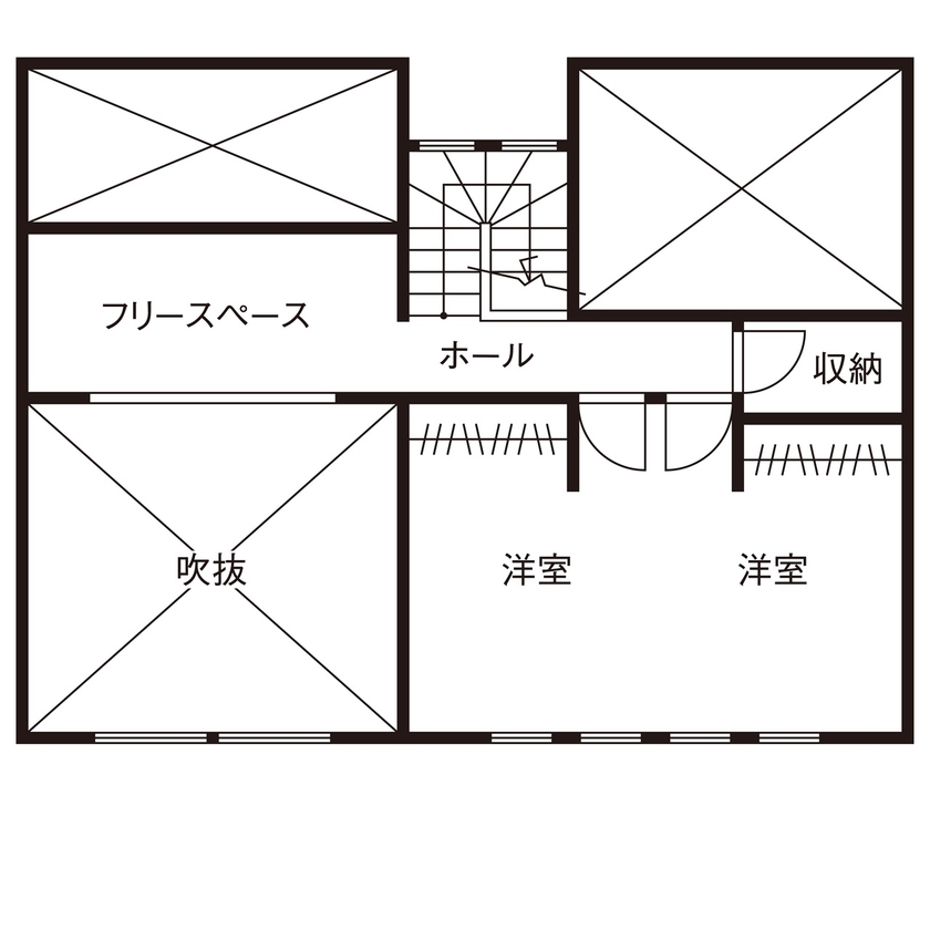 田辺工務店　一級建築士事務所 【藤沢市/2LDK/吹抜け】中庭とつながる大開口で開放感抜群。吹抜けのあるカフェ風の住まいの間取り図（2LDK）2階