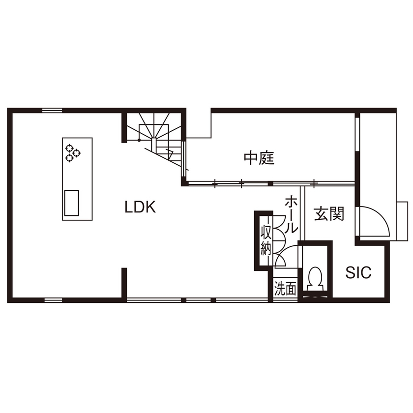 田辺工務店　一級建築士事務所 【鎌倉市/3LDK/中庭】明るさと抜け感を大切にした中庭付きの住まいの間取り図（3LDK）1階
