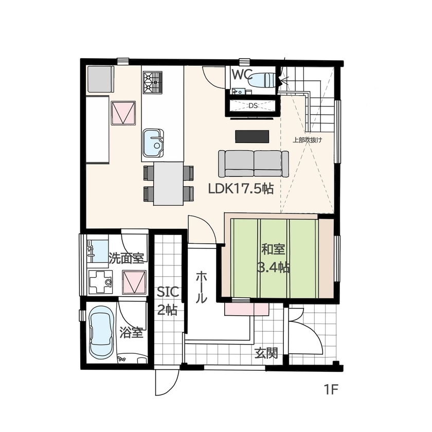 大成住宅 【2200万円/3LDK+S/間取り図有】爽やかな風と心地よい光が差し込むカフェ×インダストリアル風の家の間取り図（3LDK+S）1階