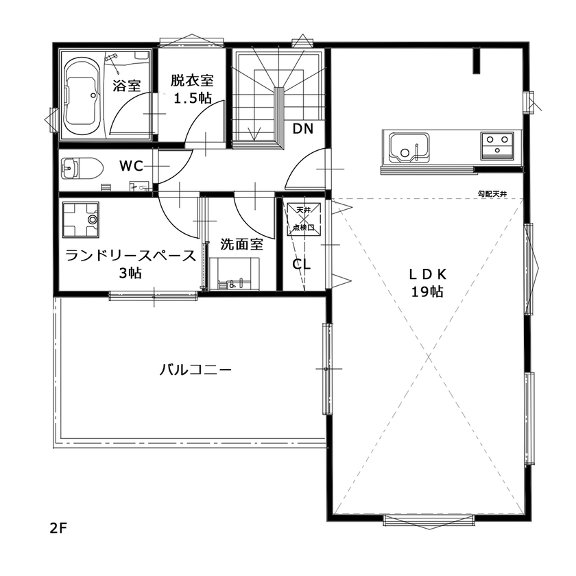 大成住宅 【SLDK/SIC/WIC/書斎/ランドリースペース/間取り図有】家事楽アイディアが詰まった北欧モダンな家の間取り図（2SLDK+SIC+WIC+書斎）2階