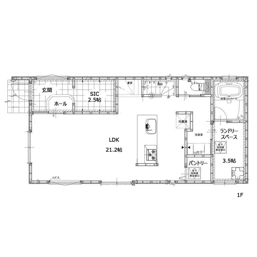 大成住宅 【可変型2(3)LDK/書斎/ランドリースペース/敷地44.6坪/間取り図有】家事効率UP！家族との時間を増やす家の間取り図（2LDK+SIC+WIC+書斎）1階