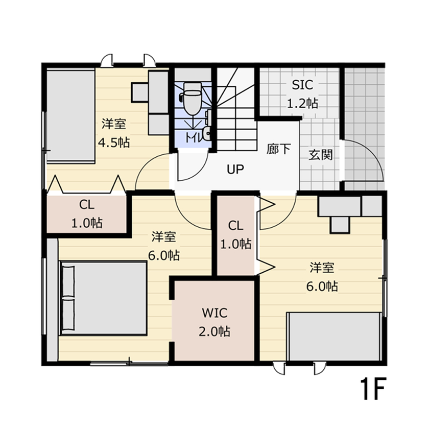 大成住宅 【3LDK/大容量収納/敷地約33坪/間取り図有】2階に水廻りを集約した上下移動なしの家事ラク設計の間取り図（3LDK+FCL+パントリー）1階