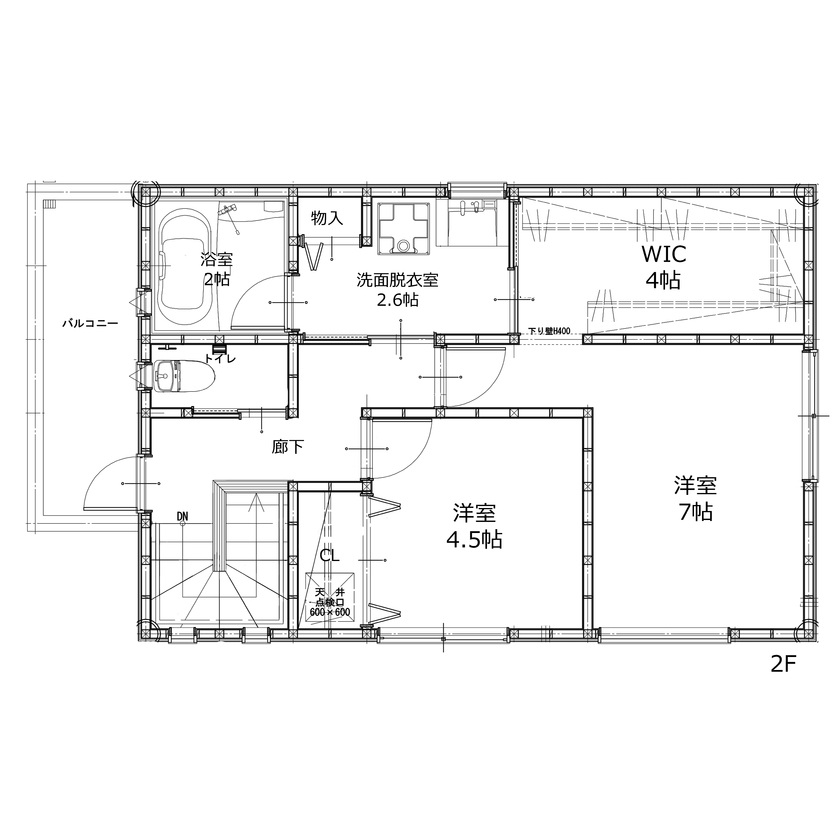 大成住宅 【3LDK/大容量収納/回遊導線/敷地約34坪/間取り図有】効率的な日常を過ごせる家の間取り図（3LDK+WIC+パントリー）2階