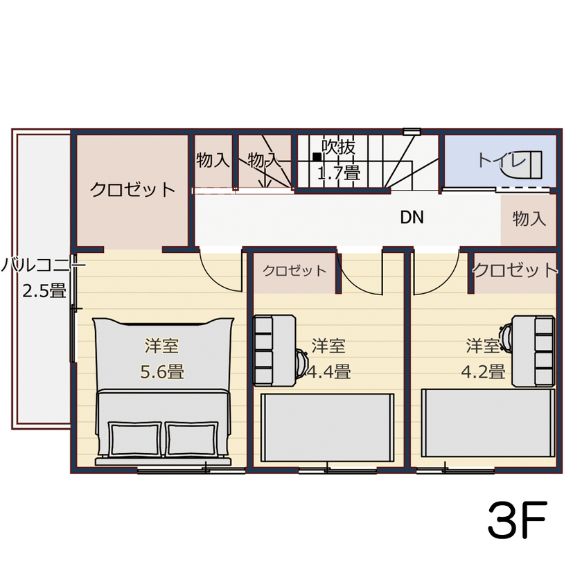 大成住宅 【4LDK/SIC/書斎/ガレージ/間取り図有】共働き夫婦が選んだ、働きながら・育てながら・楽しむ家の間取り図（4LDK+SIC+WIC+書斎）3階