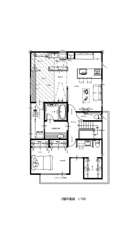栃木ハウス 【店舗併用×二世帯住宅】洗練された美しさが引き立つデザインの間取り図（2LLDDKK）2階