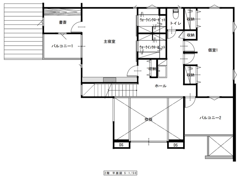 栃木ハウス 吹抜けの大空間広がる、気品漂うラグジュアリーモダンな住まいの間取り図（4LDK）2階