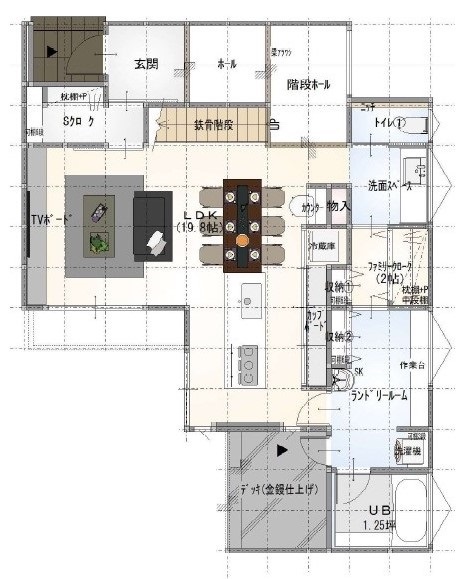 栃木ハウス ライフプランに寄り添ったシンプルモダンな機能性住宅の間取り図（3LDK）1階