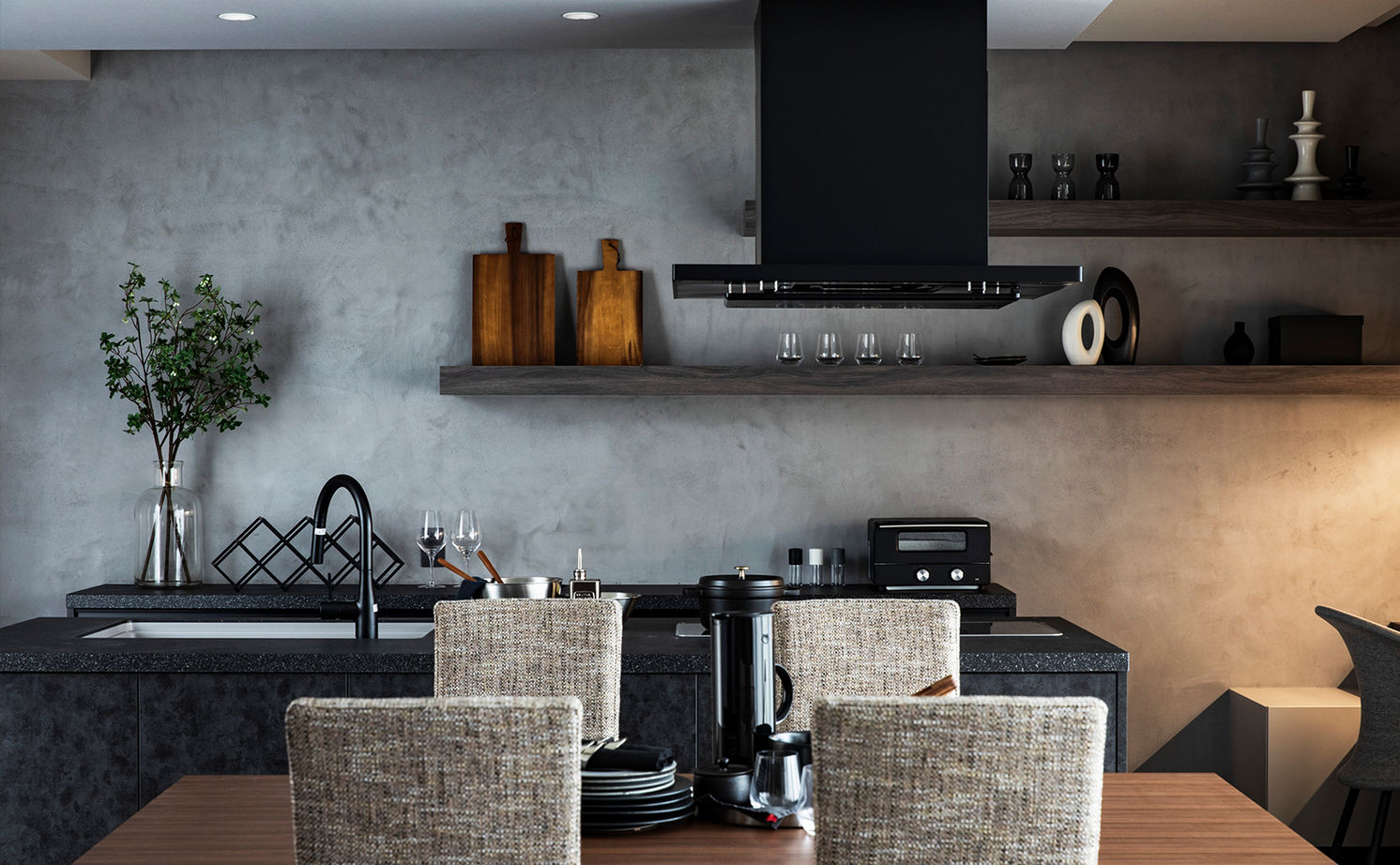 栃木ハウス モダニズムの追求。空間の広がりと家族の絆を深めるリビングとフラットに繋がるタイルテラスのある住まいの建築実例画像9