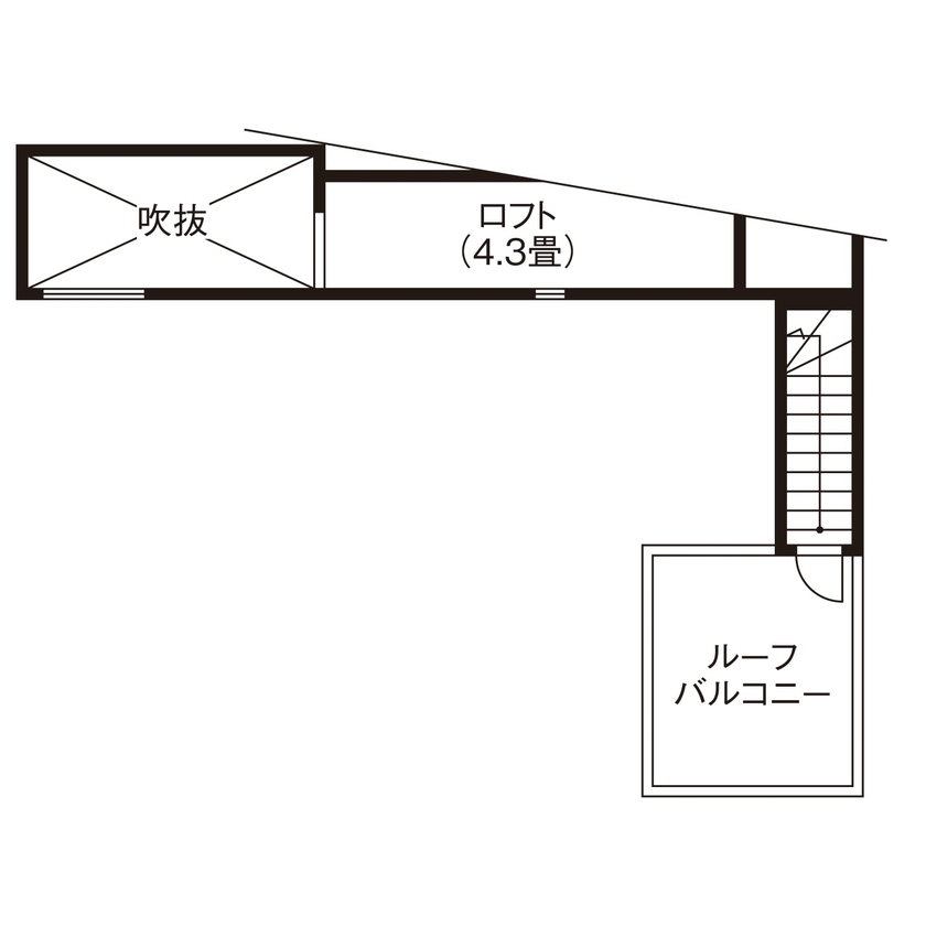 BLISS 【敷地面積15.9坪/1000万円台/間取り図有り】グレーチングと吹き抜けで明るさを確保したL字型の狭小住宅の間取り図（2LDK）ロフト