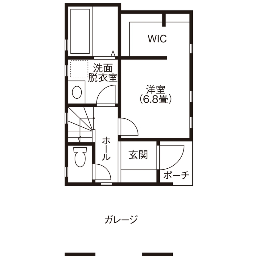 BLISS 【敷地面積16.7坪/2000万円台/間取り図有り】ビルトインガレージ＆優雅なワイドバルコニー付きの狭小住宅の間取り図（2LDK+S）1階