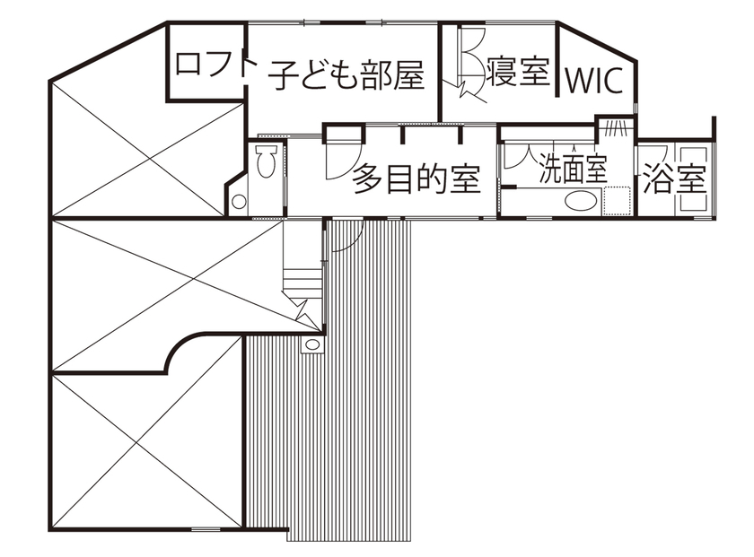 トトモニ　一級建築士事務所 【二世帯住宅/4500万円～/52坪】崖地の眺望を最大限に活かす。ゆるやかで、やさしい時間が流れる二世帯住宅の間取り図（3LDK＋1LDK）２階
