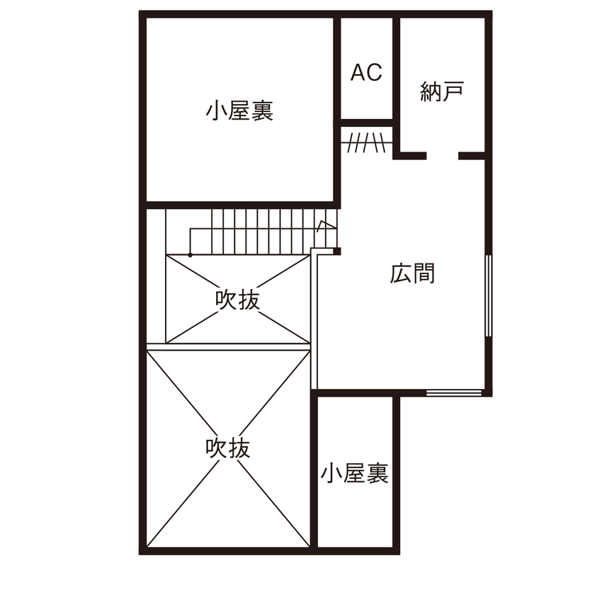 トトモニ　一級建築士事務所 【平屋スタイル/3000万円台/26坪】お互いの存在を生活の中で感じられる。心も身体も温かくなる「終の棲家」の間取り図（1LDK＋広間）2階