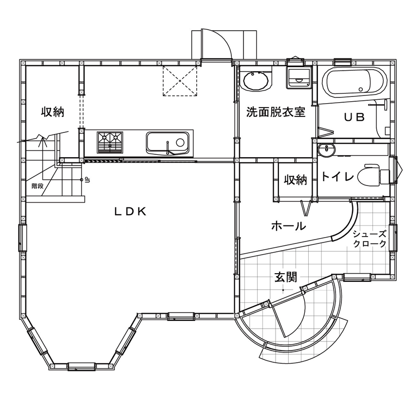 Inoue・Giken 井上技建 【妖精のすみか】家の中に吊り橋！小さい頃の夢を、自然素材とモルタル、職人の手仕事で実現！の間取り図（3LDK）1階