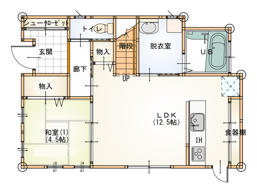 Inoue・Giken 井上技建 【2450万円/３人家族/３LDK+隠し部屋】絵本の中に住むような世界観　壁を「彫って」生み出す造形美の間取り図（3LDK＋隠し部屋）１階