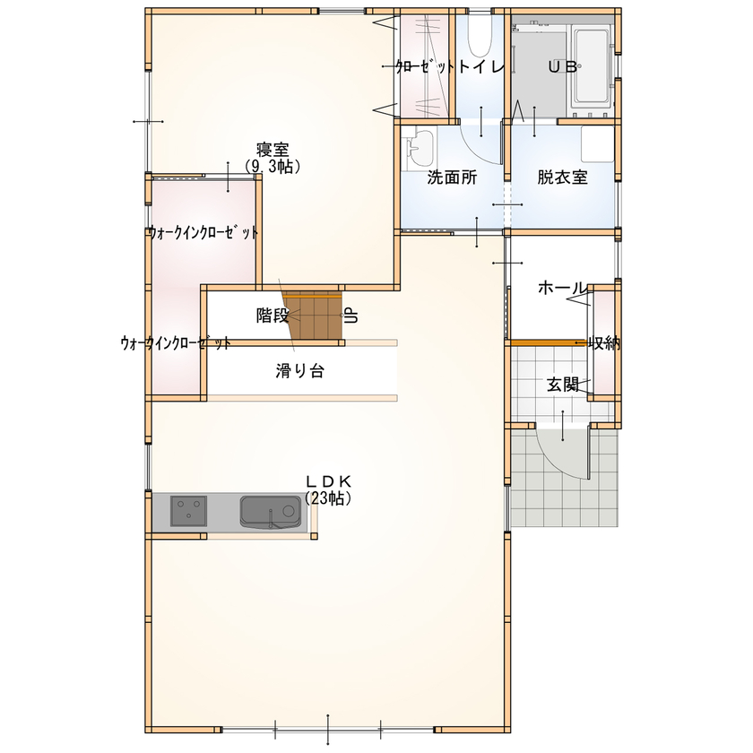 Inoue・Giken 井上技建 大屋根にドーマー、隠し扉に滑り台　想像の遥か上をいく「自然素材の家」の間取り図（4LDK）1階