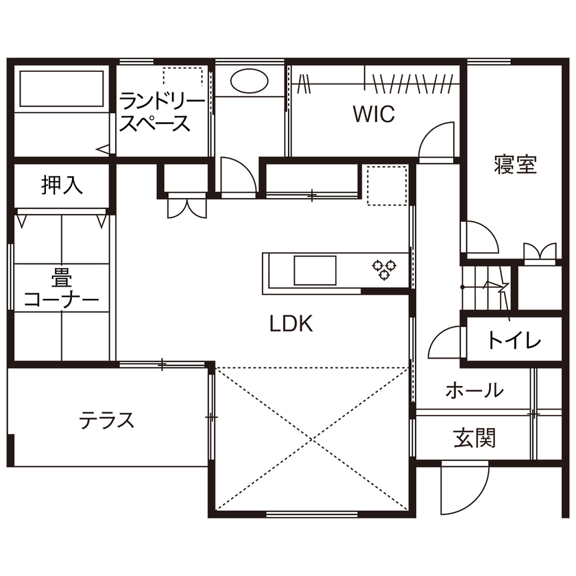 マルイチ 【滋賀県｜間取り有】グリーンの外壁が印象的。家事動線にこだわった家族4人が快適に暮らせる住まいの間取り図（4LDK）1階