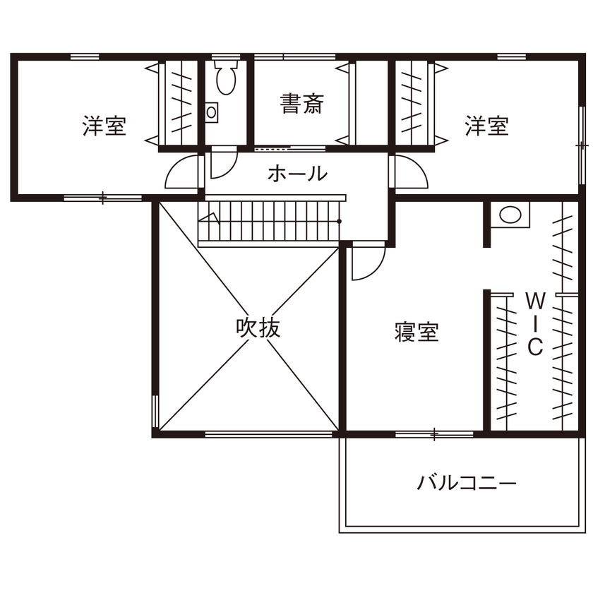 マルイチ 【滋賀県｜間取り有】吹き抜け＆アイランドキッチン、かゆいところに手が届くスタイリッシュで機能的な家の間取り図（3LDK＋書斎）2階