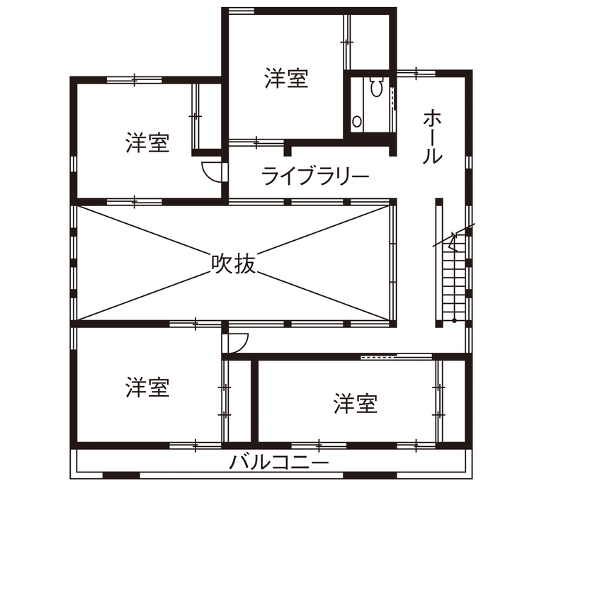 マルイチ 【滋賀県｜4000万円以上｜間取り有】素材の質感を大切に。大きな吹き抜けで繋がるモダンで美しい住まいの間取り図（7LDK）2階